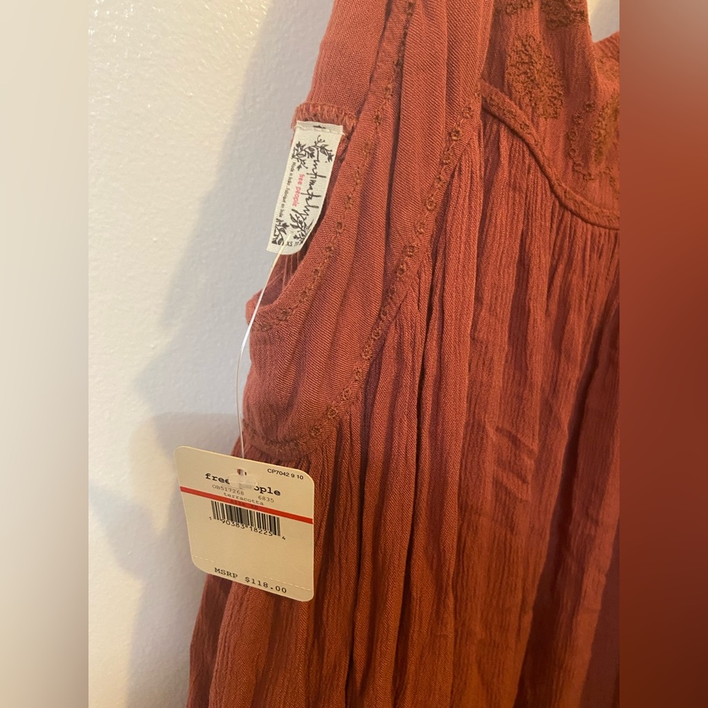 NWT Free‎ People Intimately EMBROIDERED ELAINE Red Gauzy Maxi Slip Dress XS - Picture 11 of 14